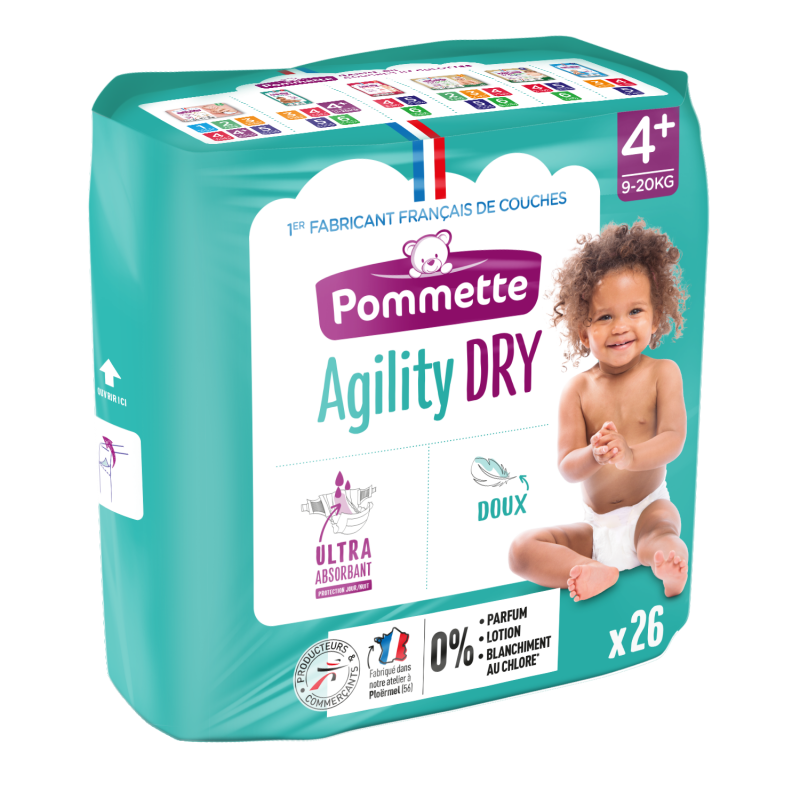Couches Pommette Agility Dry Taille 4+ - 9/20 Kg