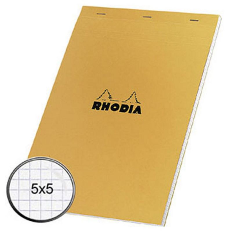 Rhodia Bloc-notes agrafé - Format A4 (80 g/m2) - 80 pages non perforées à  petits carreaux - lot de 5