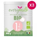 Lait infantile Bio everymilk 1 de 0 à 6 mois - lot de 3 boîtes