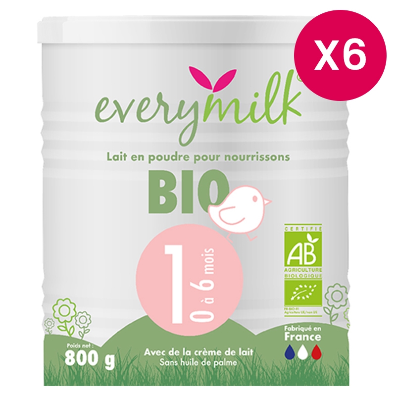 Lait infantile Bio everymilk 1 de 0 à 6 mois - lot de 6 boîtes