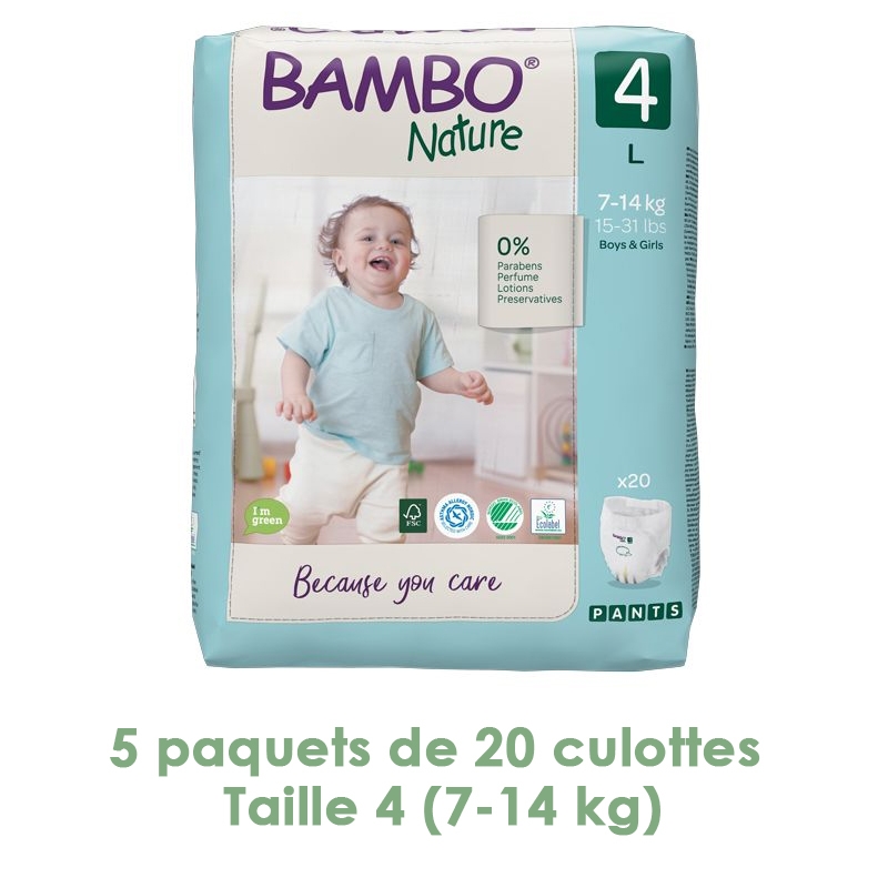 🌺🌿 Culottes d'apprentissage T4 - 7-14kg - 20 unités - BAMBO Nature